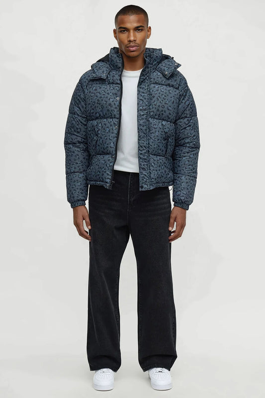 A Trip Hooded Leopard Printed Puffer Jacket