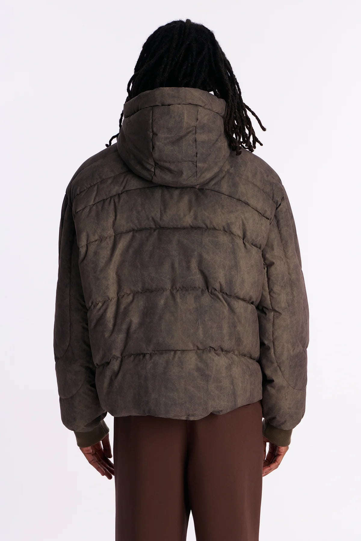 Oversized Hooded Spiraling Washed Puffer Jacket