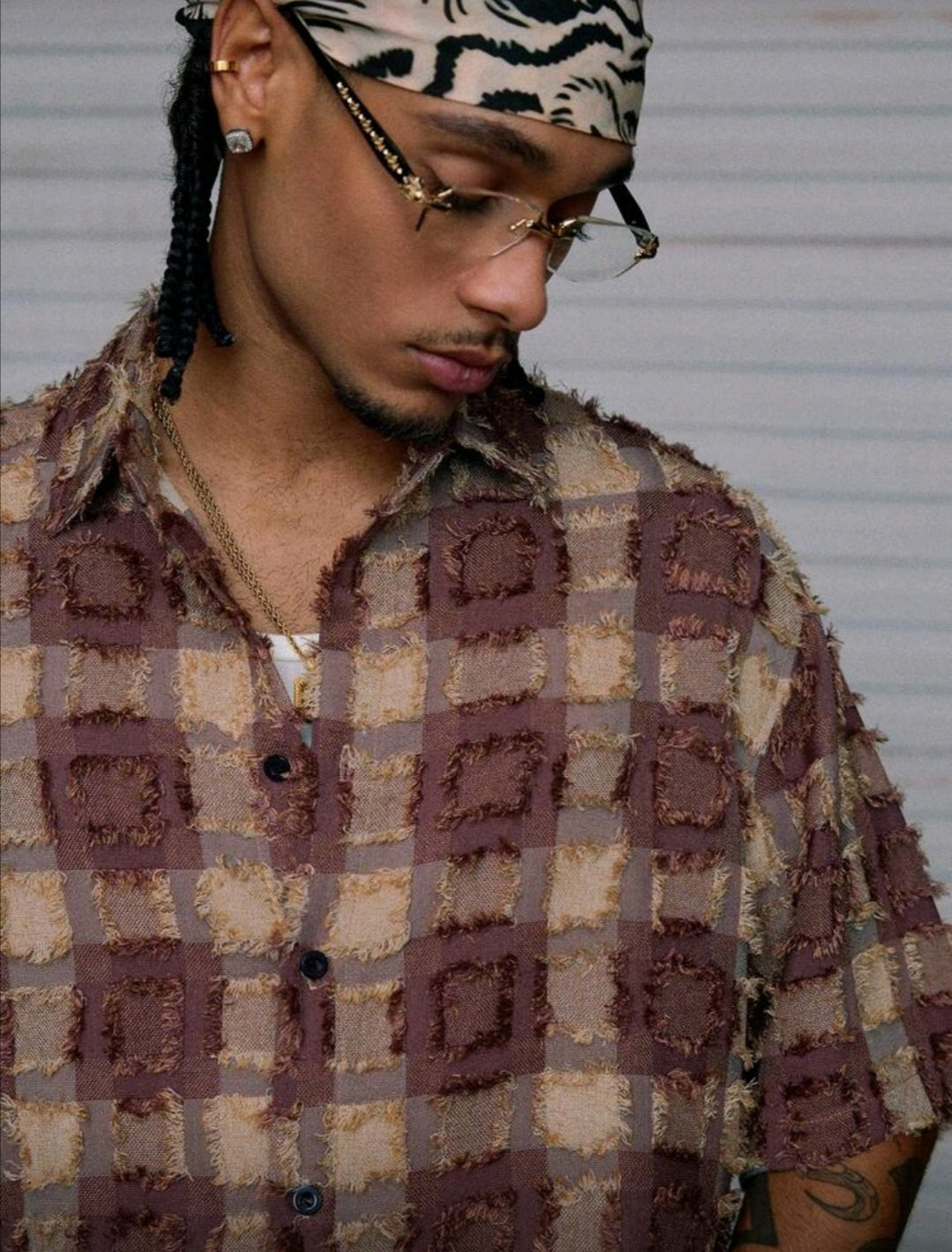 Men's Plaid Woven Short Sleeve Crop Shirt