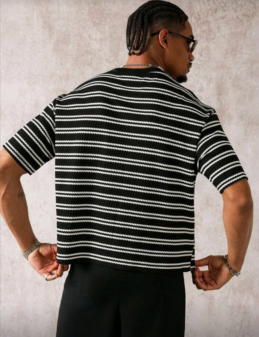 Men's Striped Print Round Neck Short Sleeve Casual Loose T-Shirt