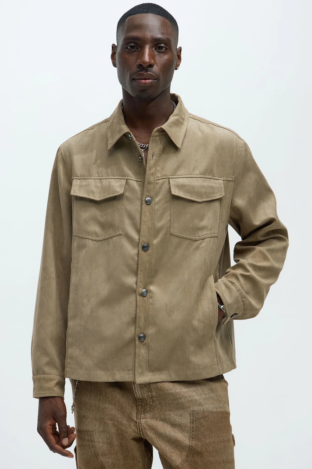 Faux Suede Shirt Jacket