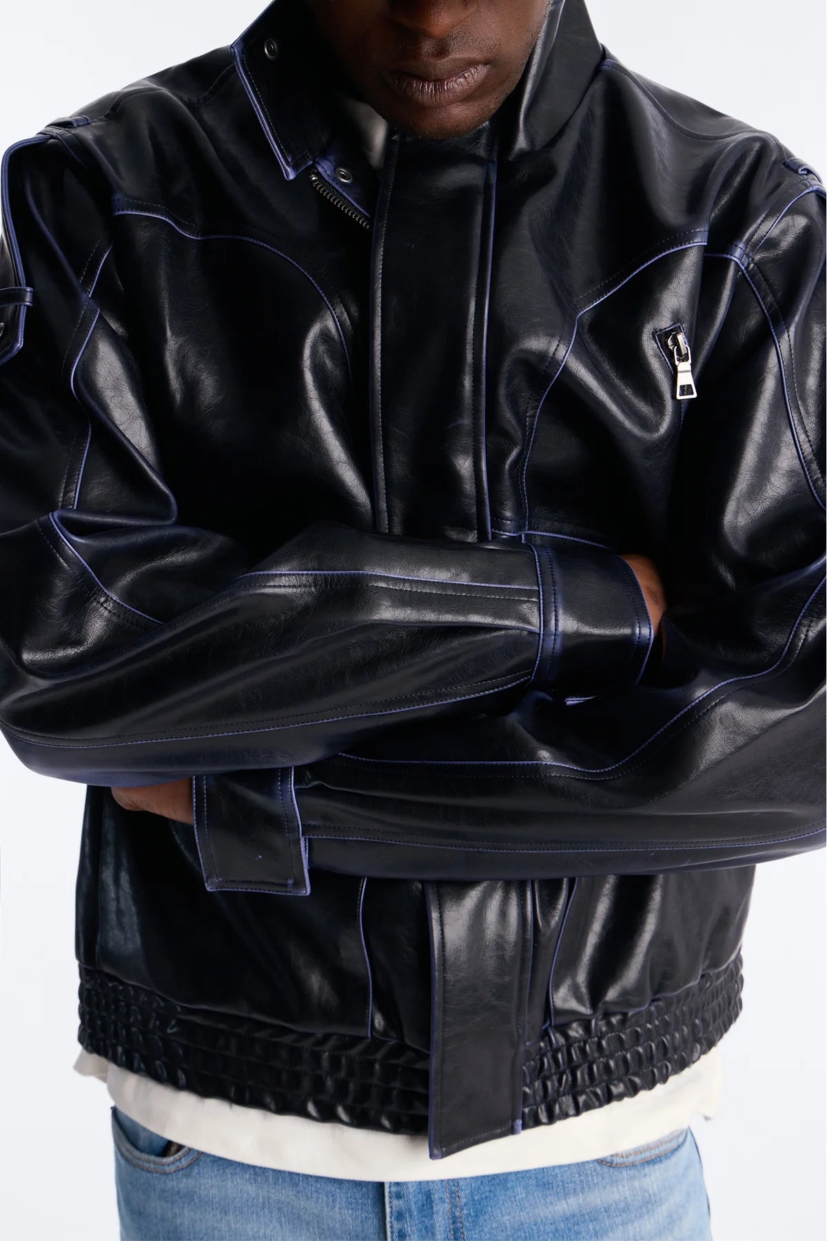 Pressure Reactive Faux Leather Moto Jacket