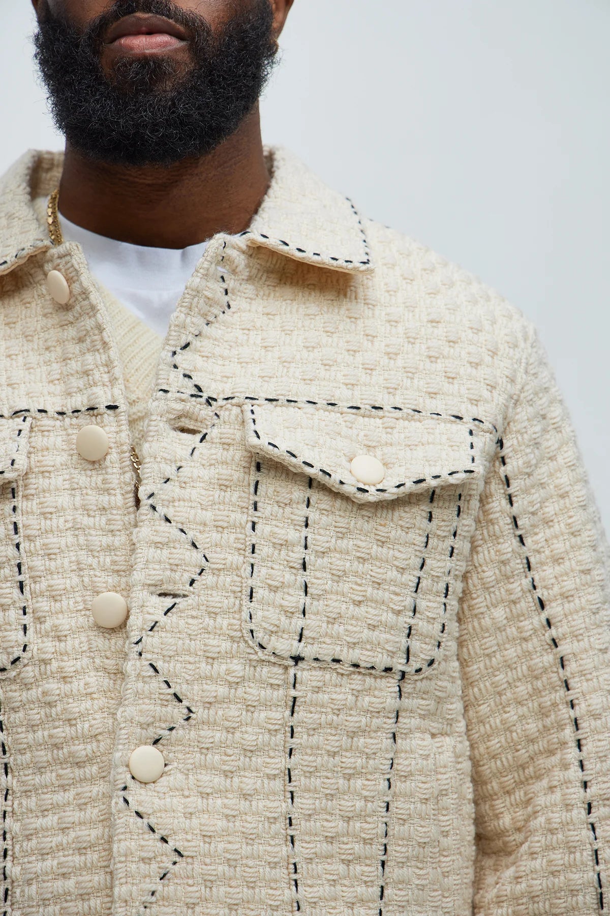 Beverly Tweed Contrasting Stitch Trucker Jacket