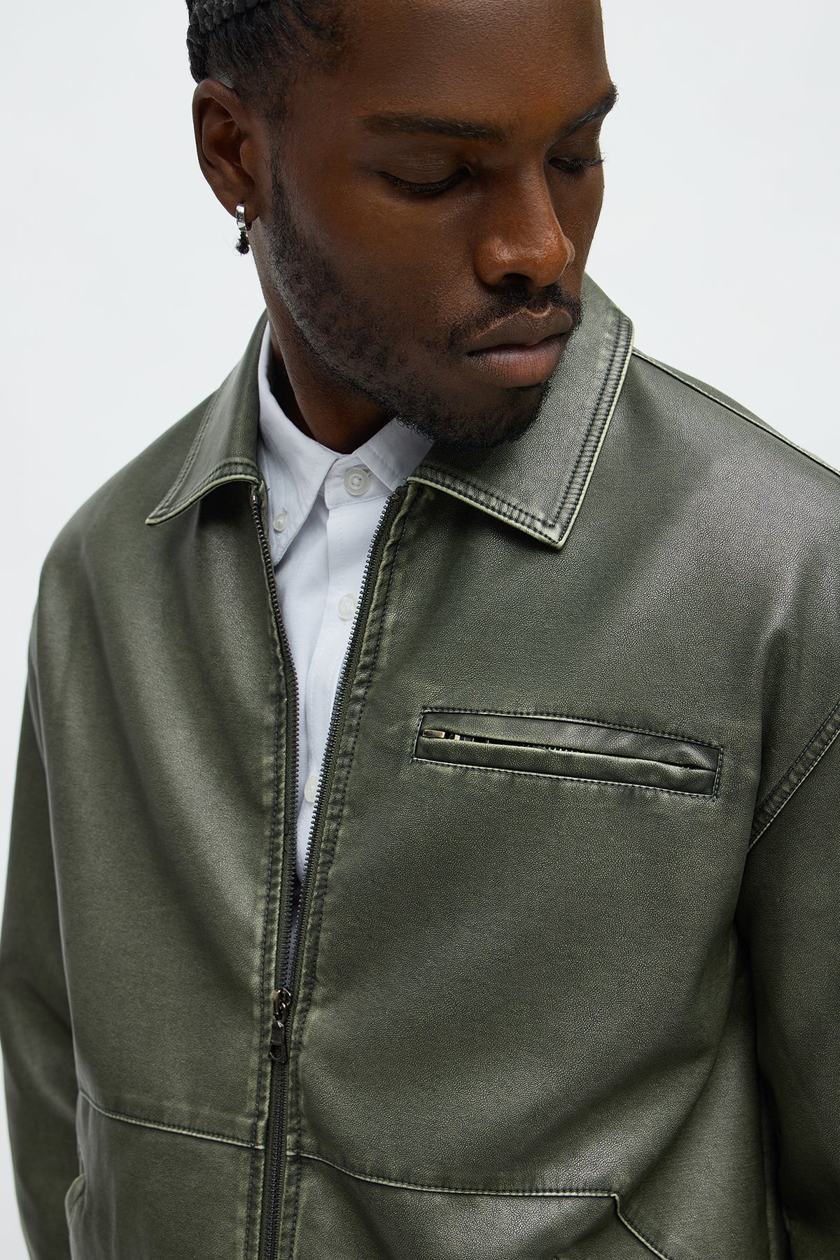 Relaxed Faux Leather Blurred Lines Zip Jacket