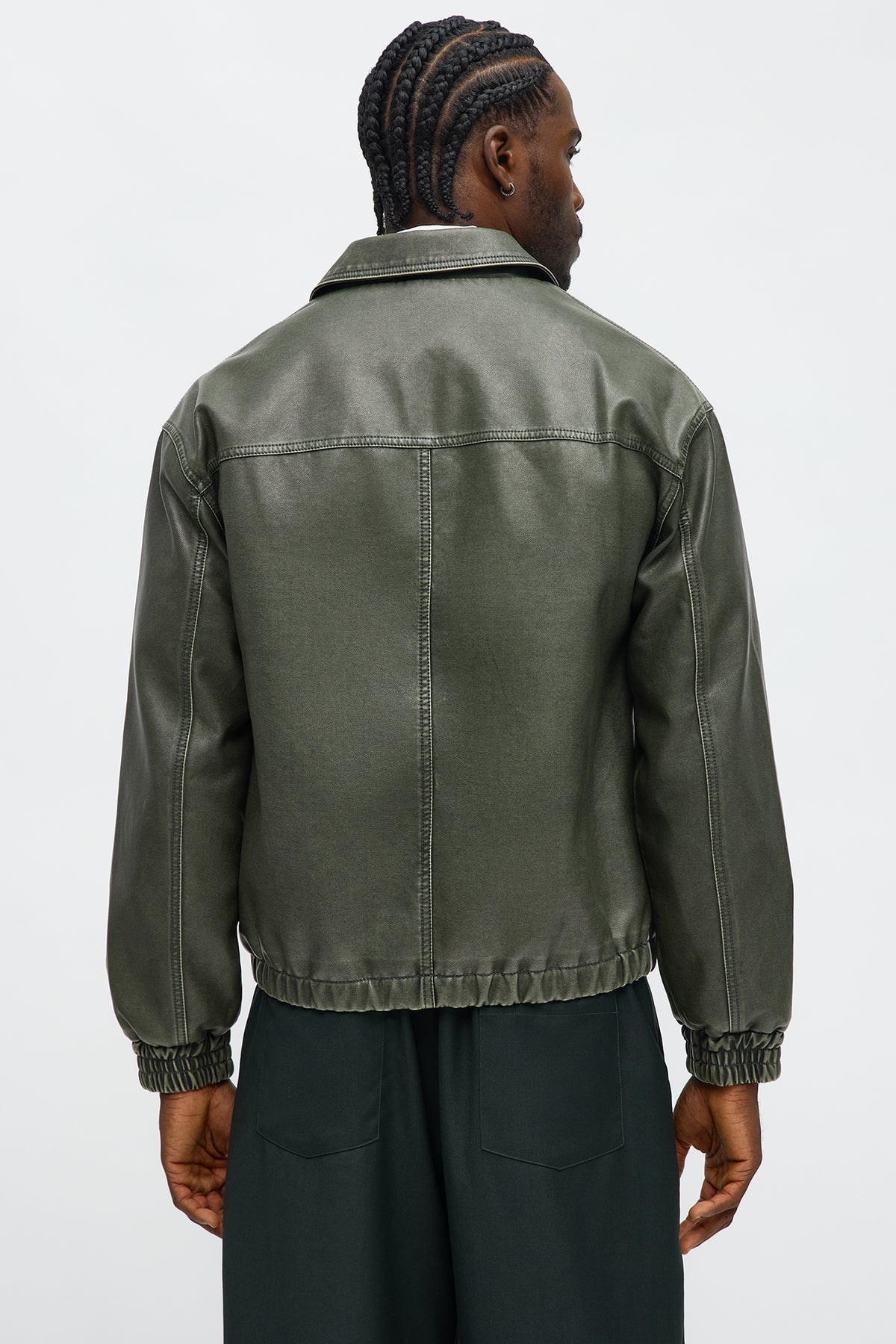 Relaxed Faux Leather Blurred Lines Zip Jacket