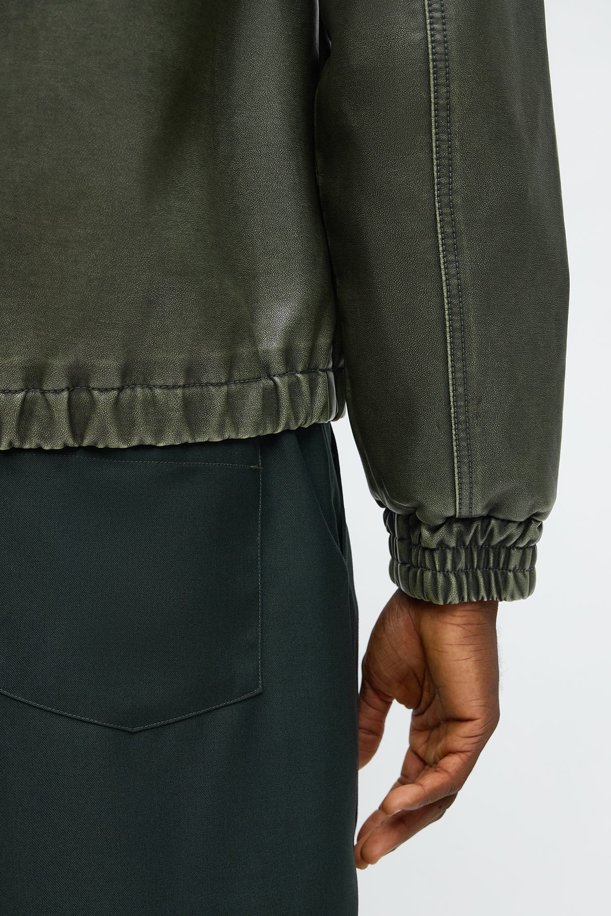 Relaxed Faux Leather Blurred Lines Zip Jacket