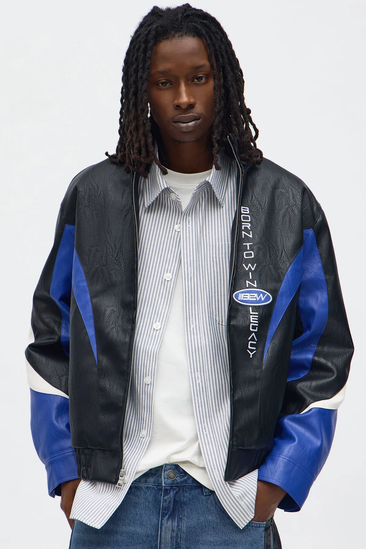 Colorblock Racer Faux Leather Bomber Jacket