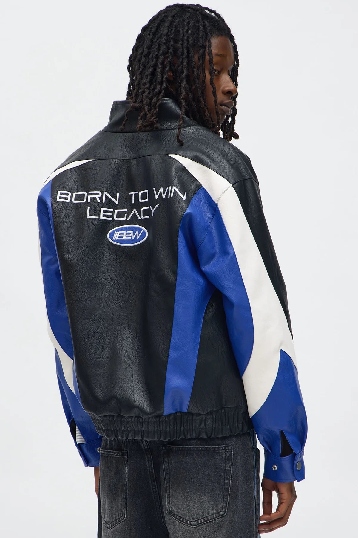 Colorblock Racer Faux Leather Bomber Jacket