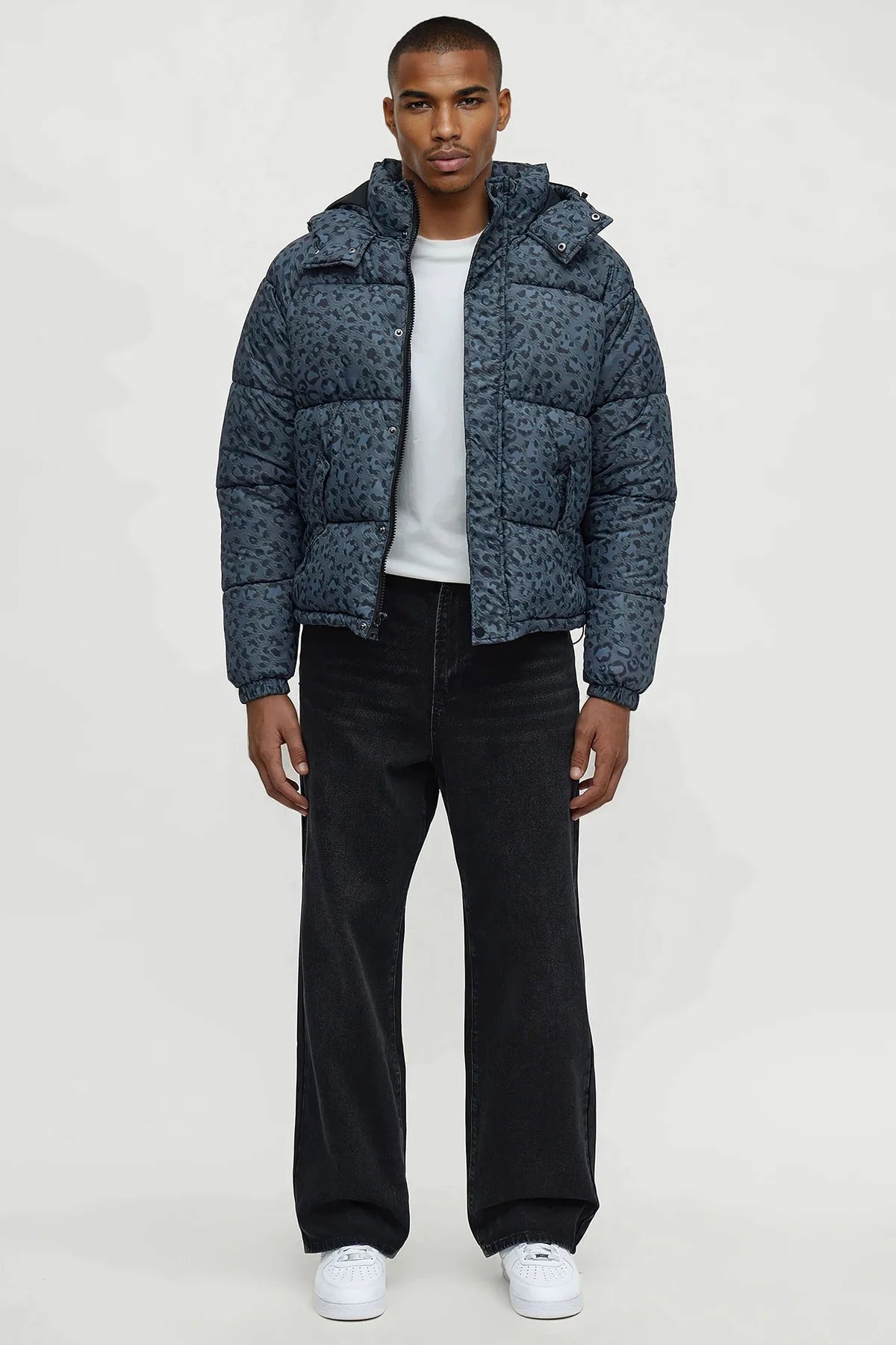 A Trip Hooded Leopard Printed Puffer Jacket