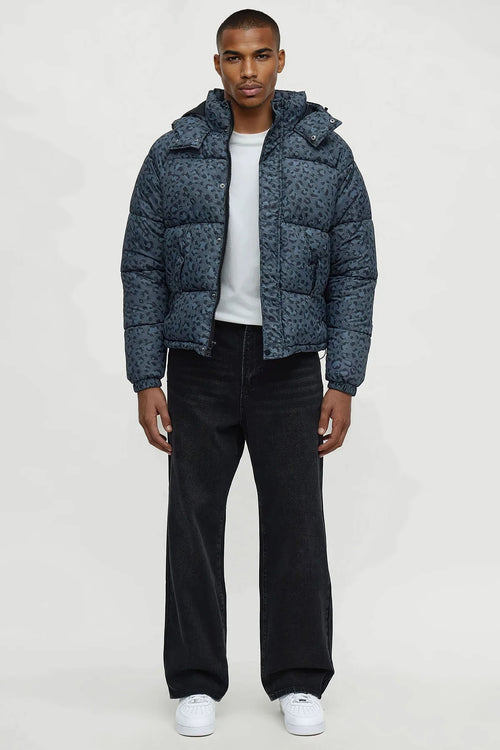 A Trip Hooded Leopard Printed Puffer Jacket