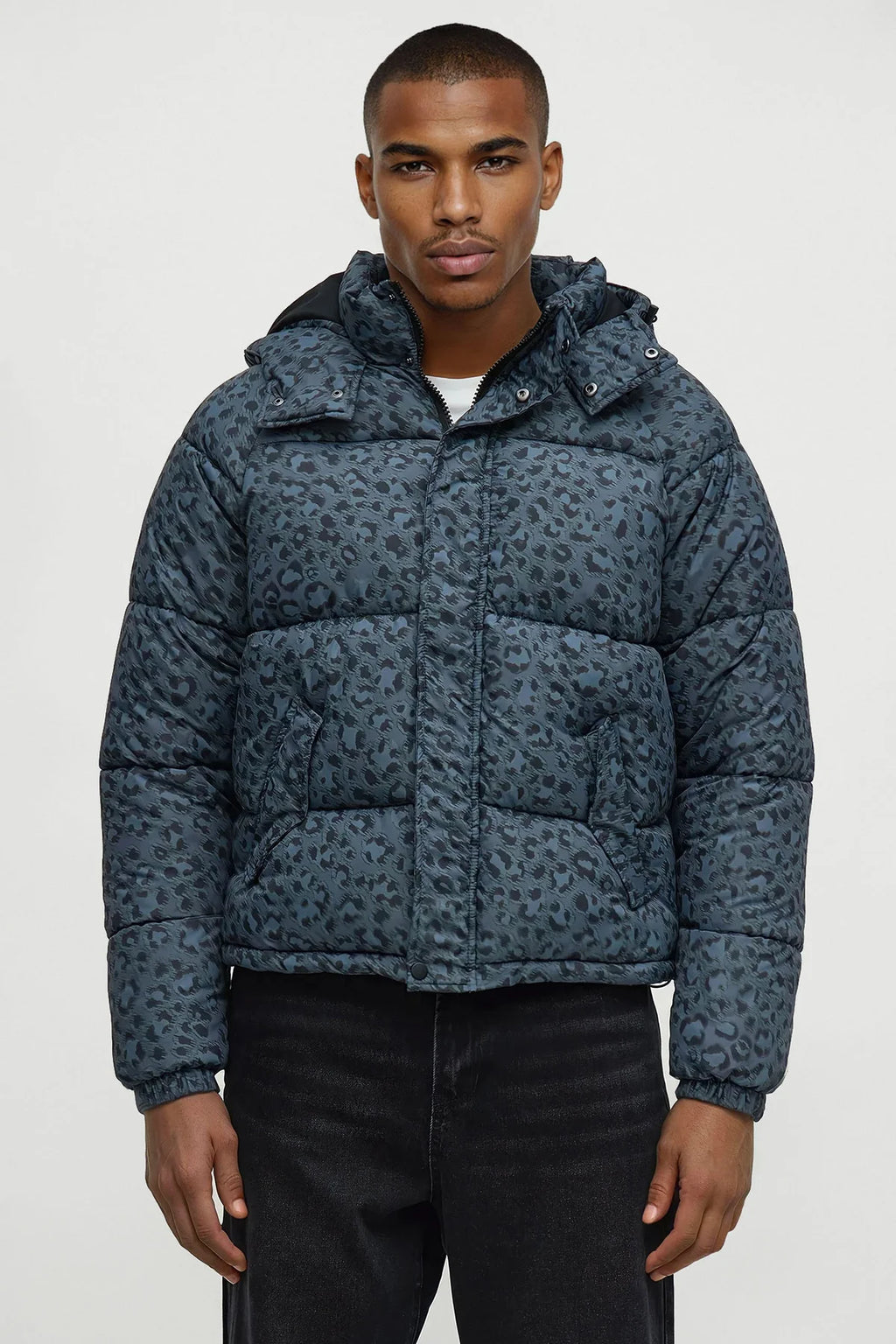 A Trip Hooded Leopard Printed Puffer Jacket