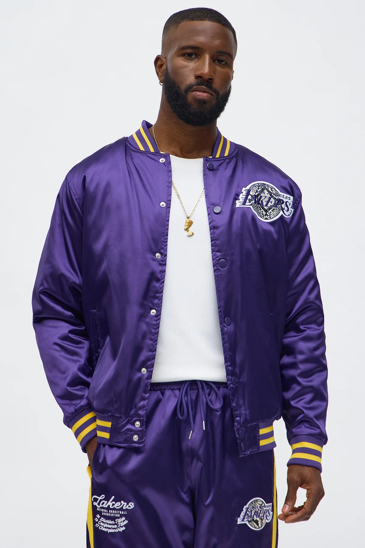 Lakers Night Drift Satin Varsity Jacket