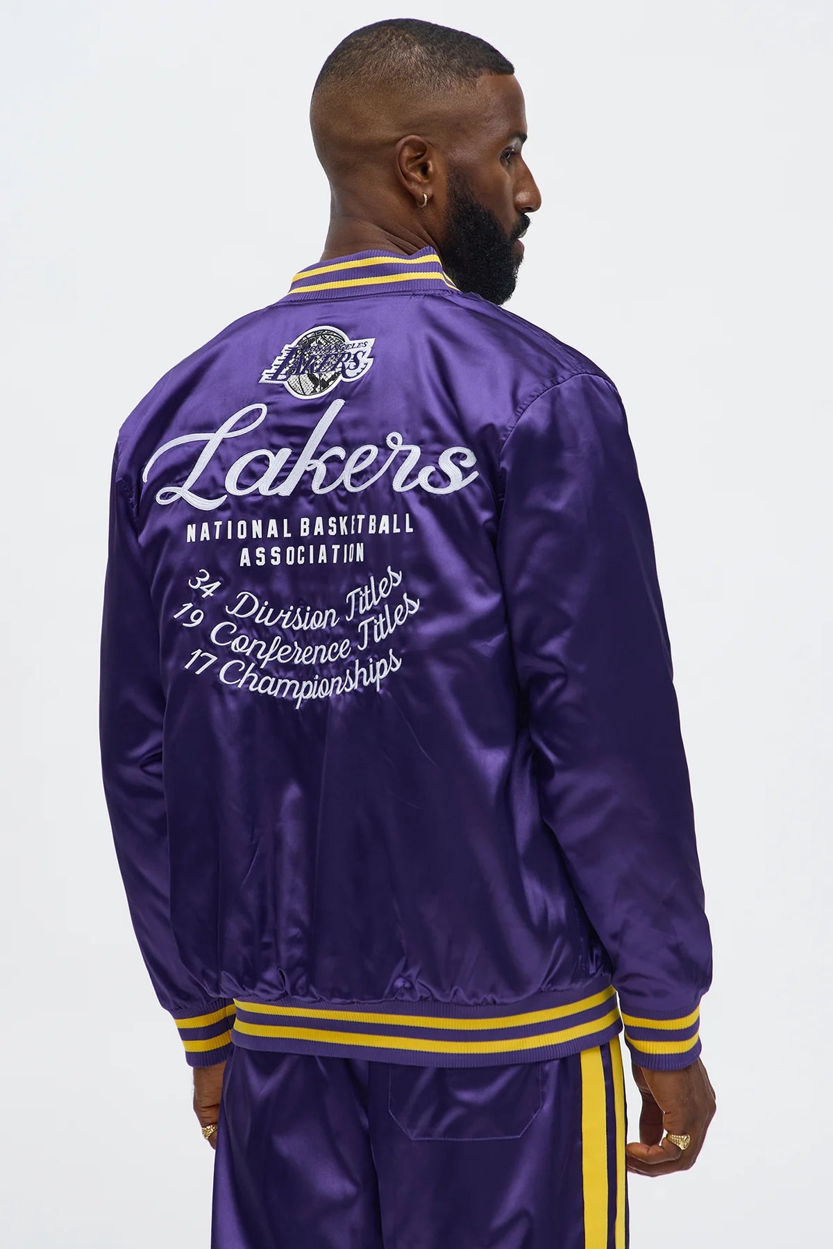 Lakers Night Drift Satin Varsity Jacket
