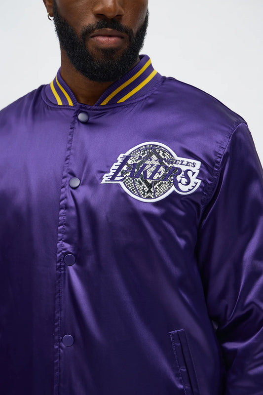 Lakers Night Drift Satin Varsity Jacket