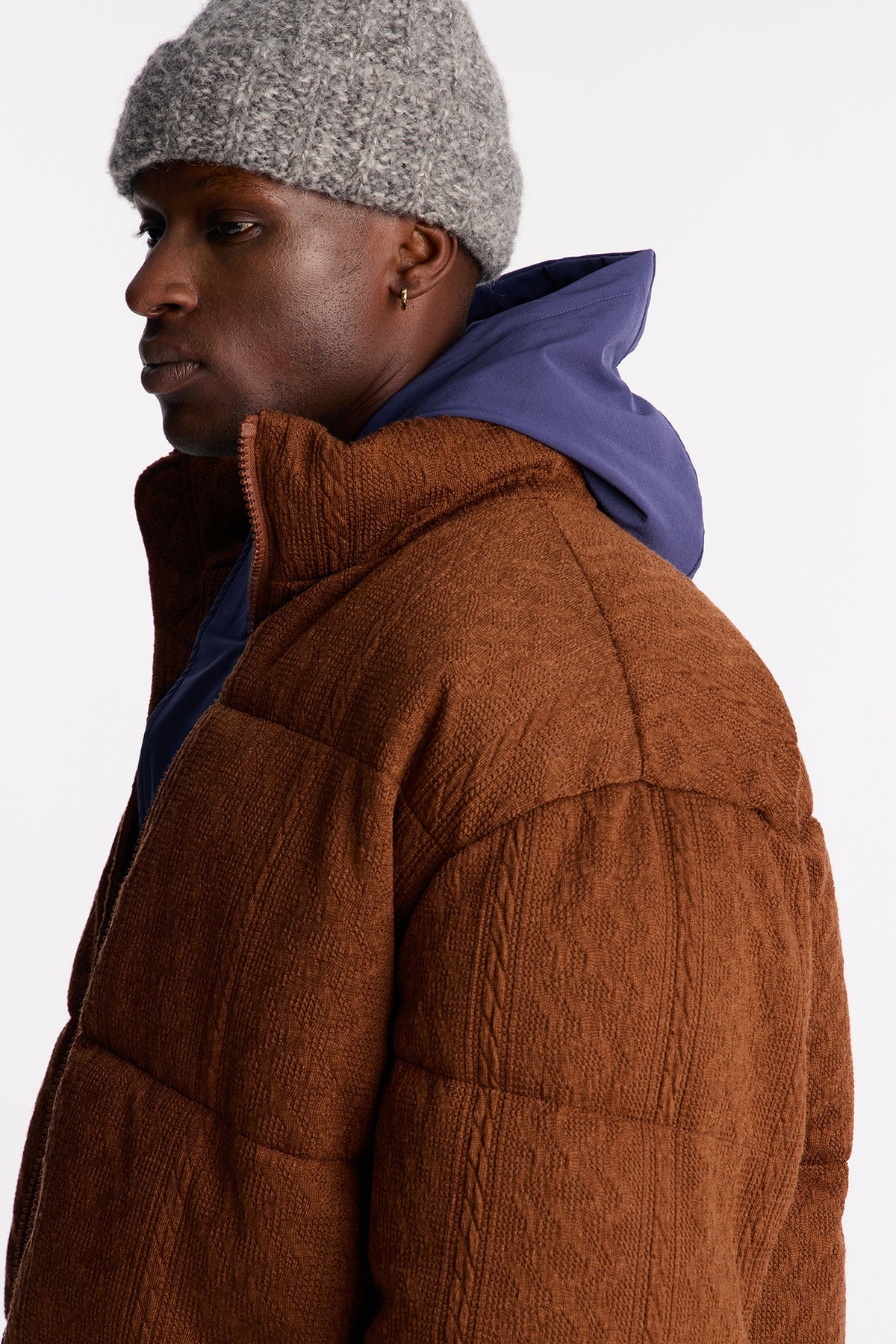 Textured Cable Knit Cabin Puffer Jacket