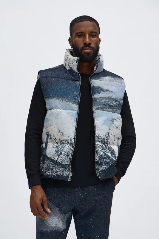 Cabin Escape Tapestry Puffer Vest