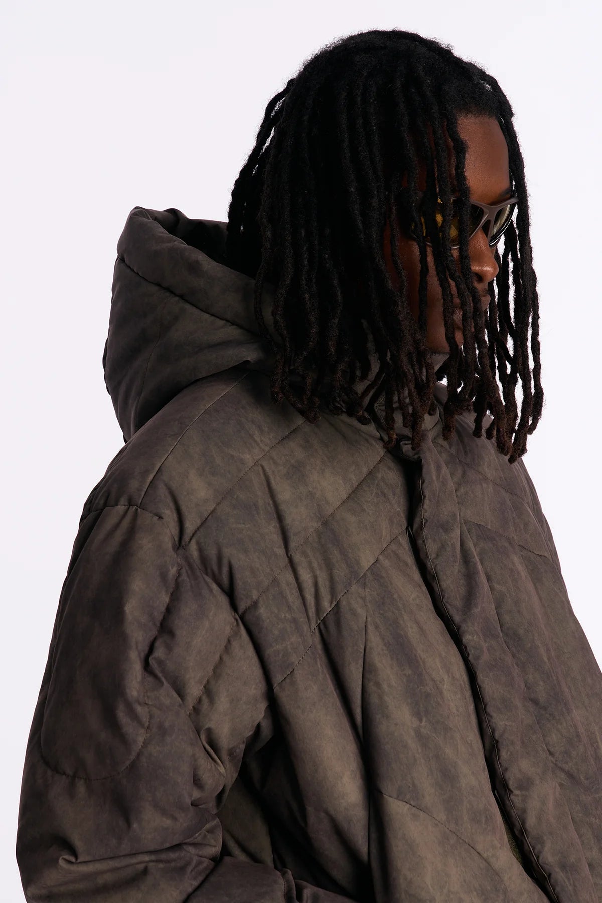 Oversized Hooded Spiraling Washed Puffer Jacket