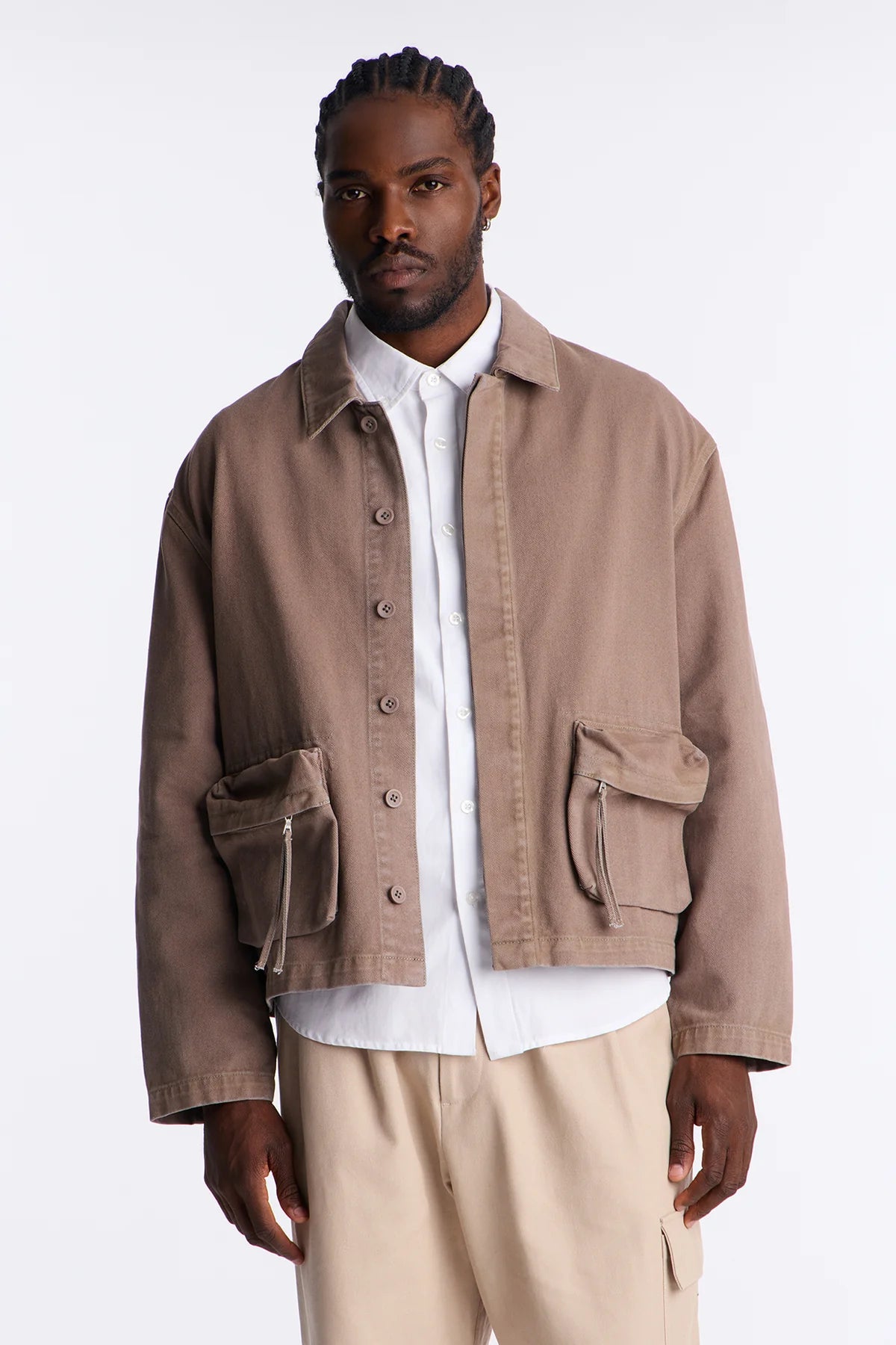 Relaxed Canvas Utility Work Jacket