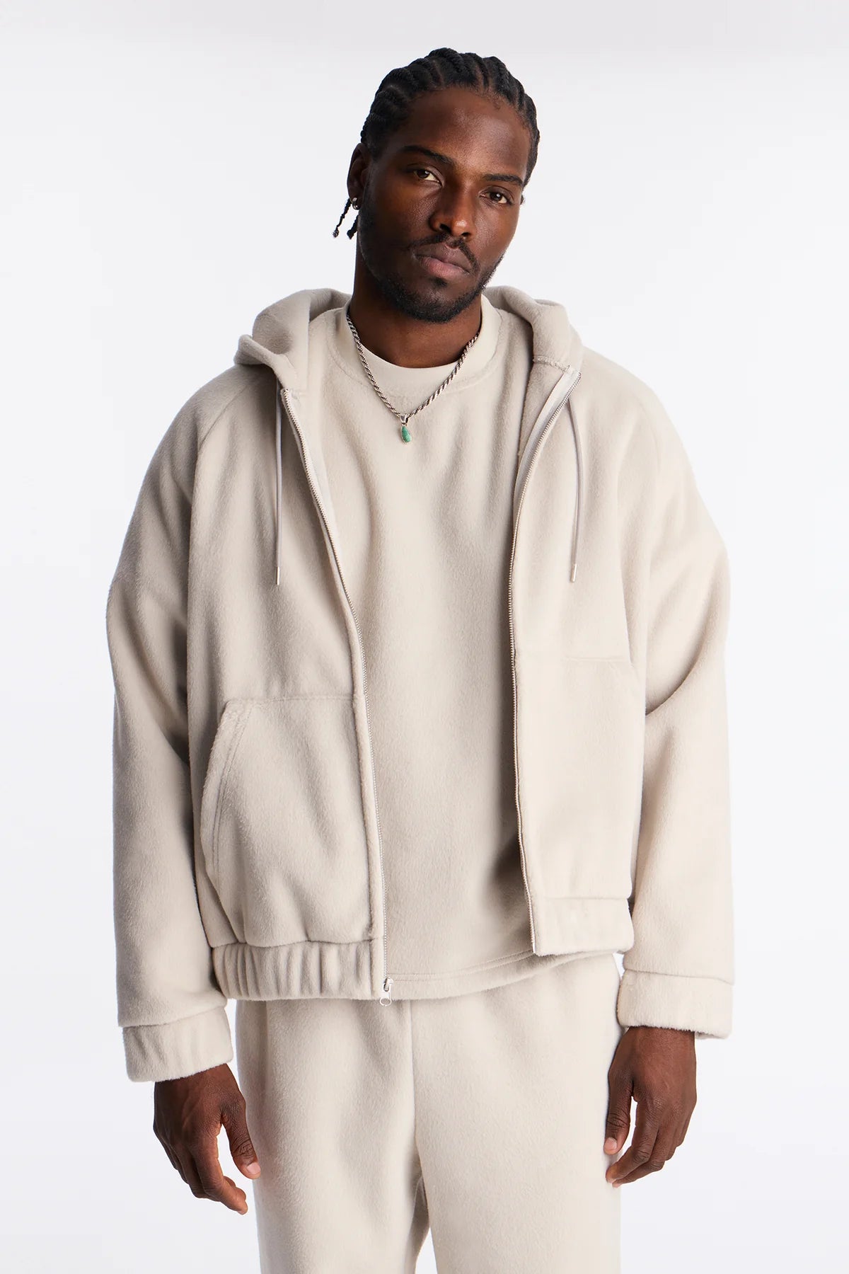 Fuzzy Textured Premium Zip Up Hoodie