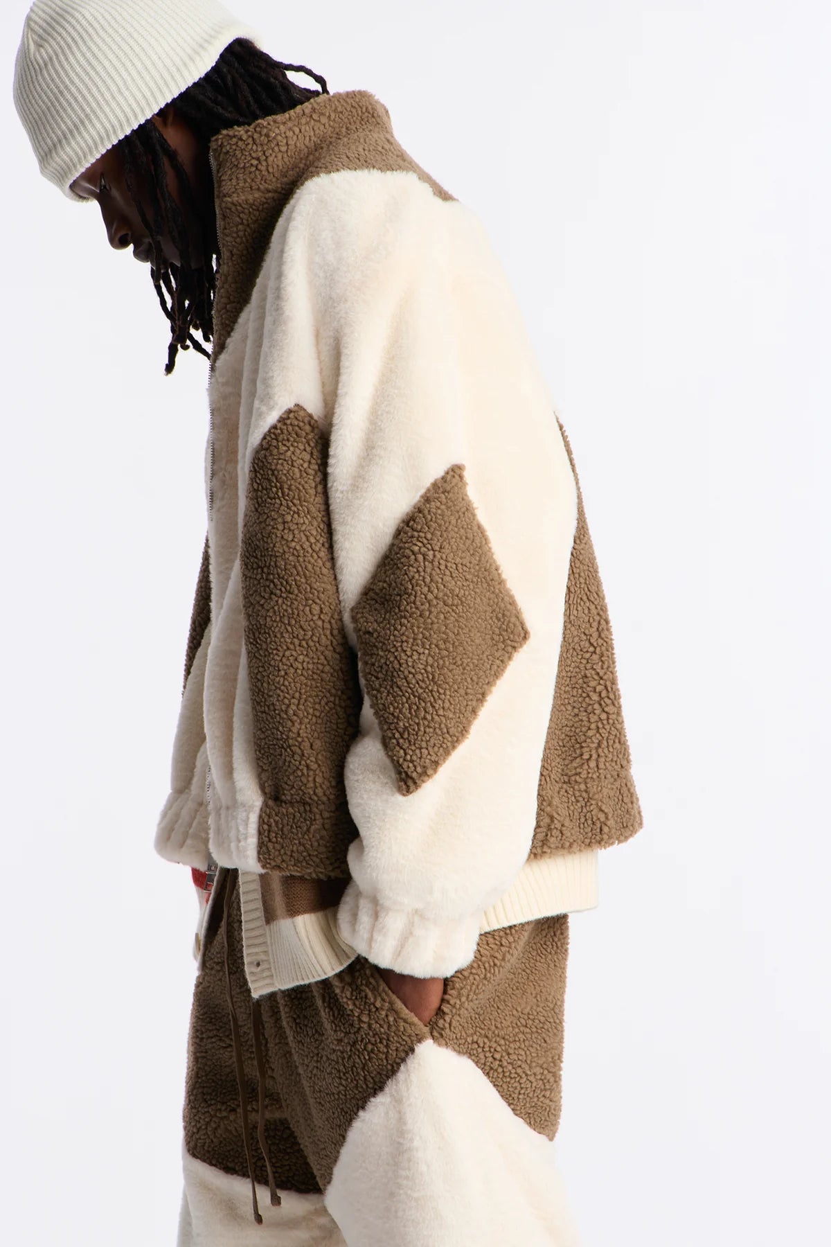 Oversized Cozy Peak Paneled Faux Fur Jacket