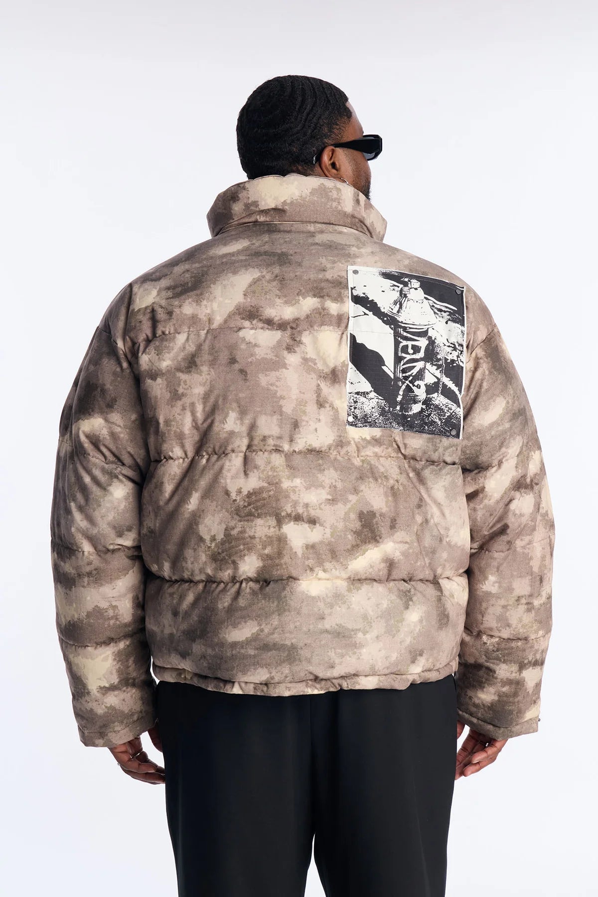 Cropped Camo Rebel Patched Puffer Jacket
