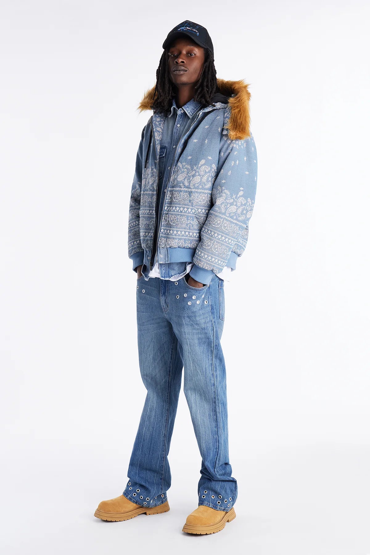Hooded Padded Paisley Jacquard Parka