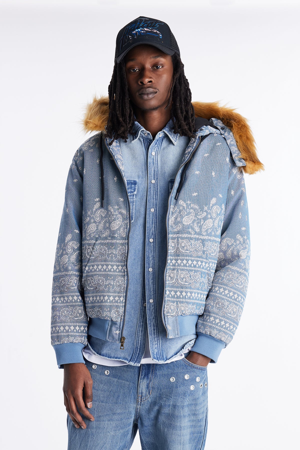 Hooded Padded Paisley Jacquard Parka
