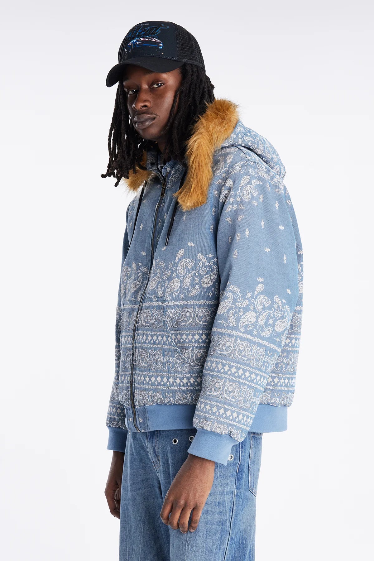Hooded Padded Paisley Jacquard Parka