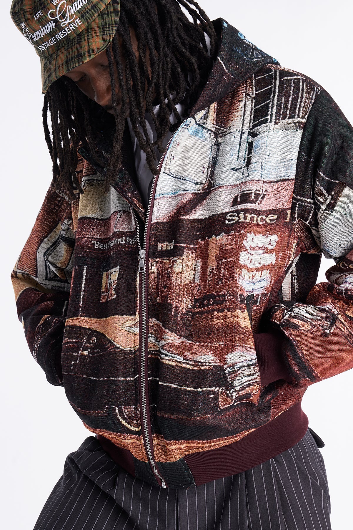 Oversized Through The Night Tapestry Hooded Bomber Jacket