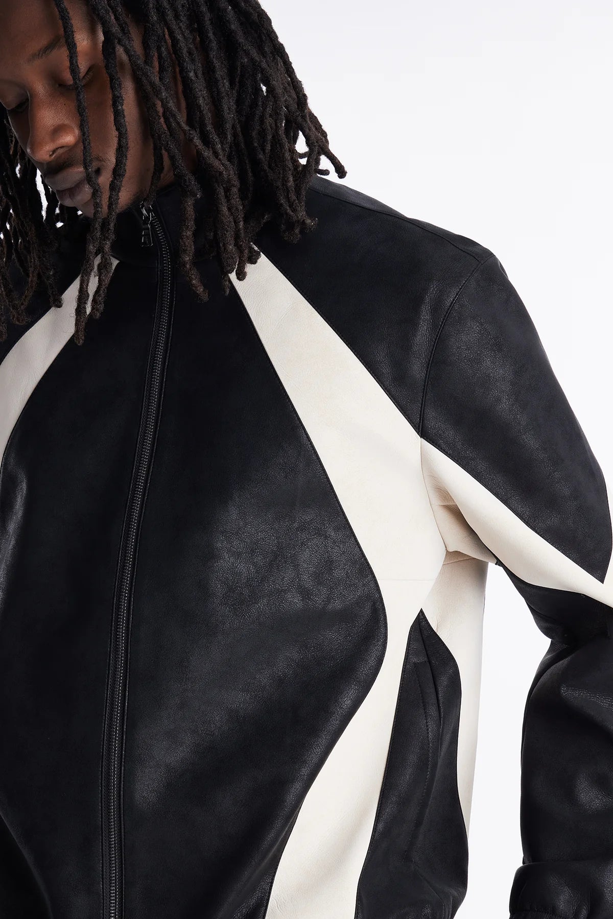 Faux Leather Maze Paneled Track Jacket