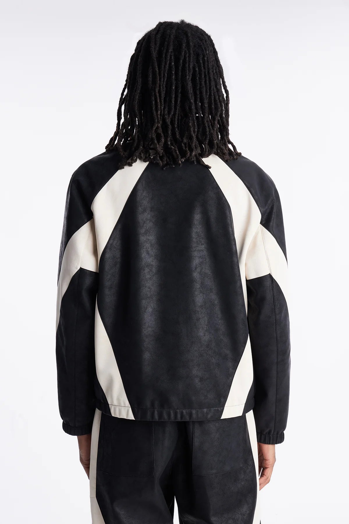 Faux Leather Maze Paneled Track Jacket