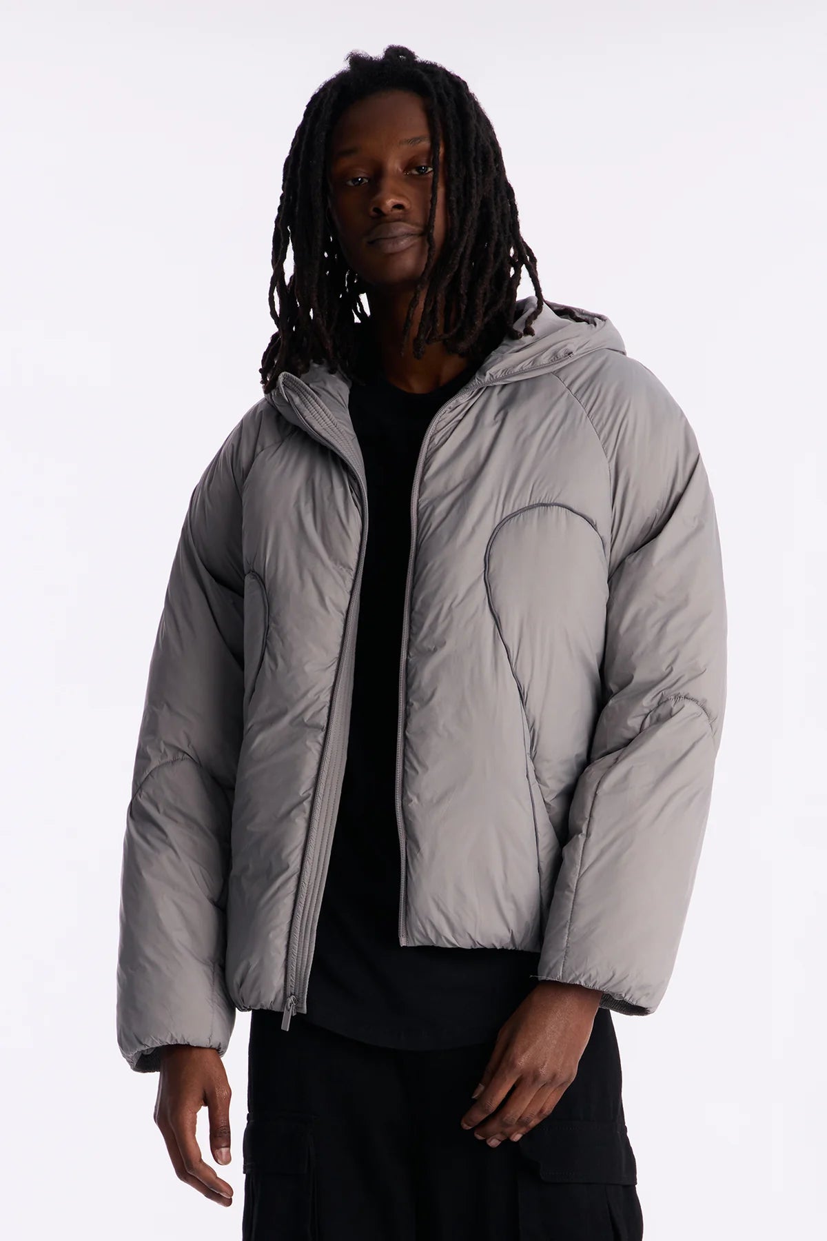 Cropped Hooded Paneled Tipped Puffer Jacket