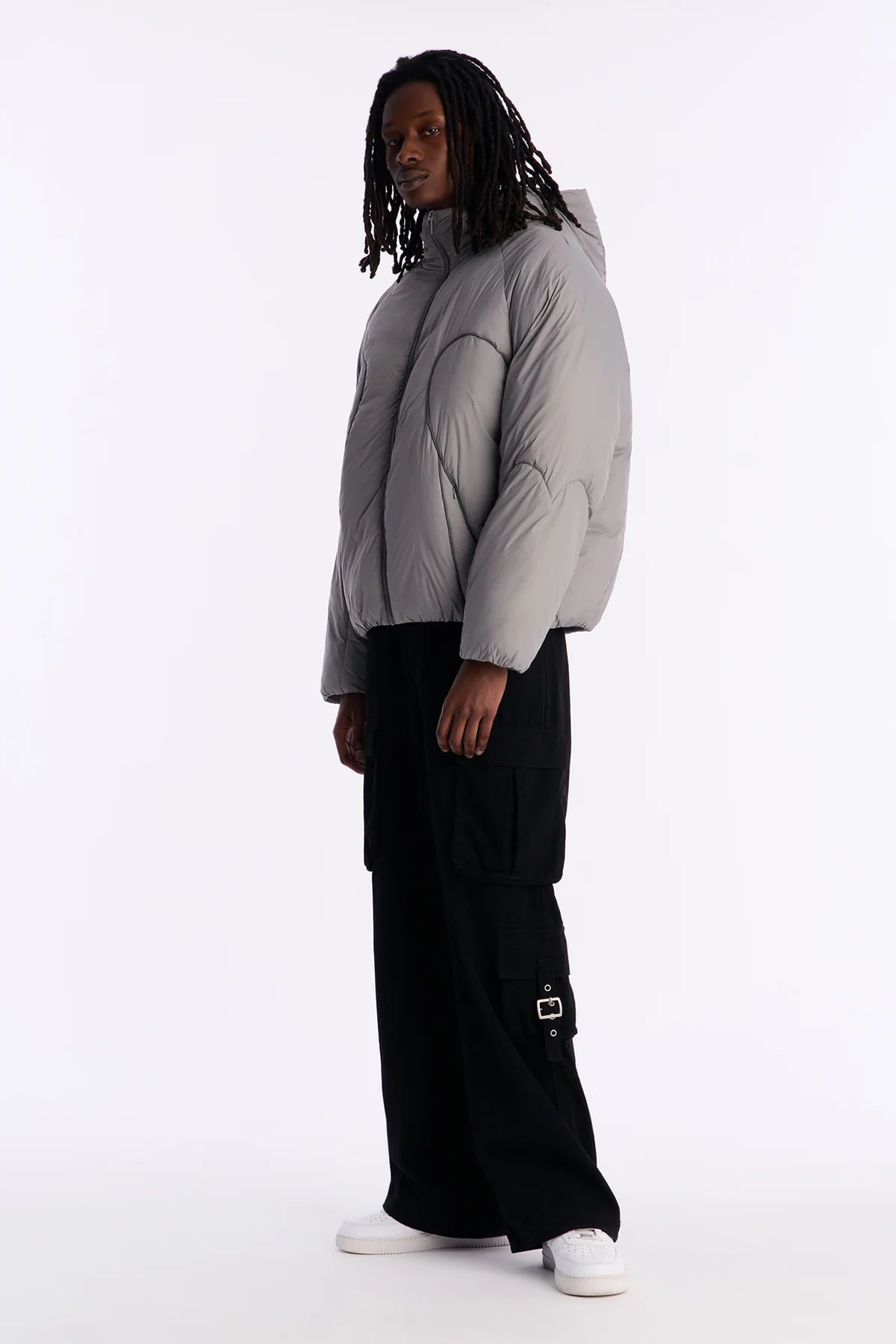 Cropped Hooded Paneled Tipped Puffer Jacket