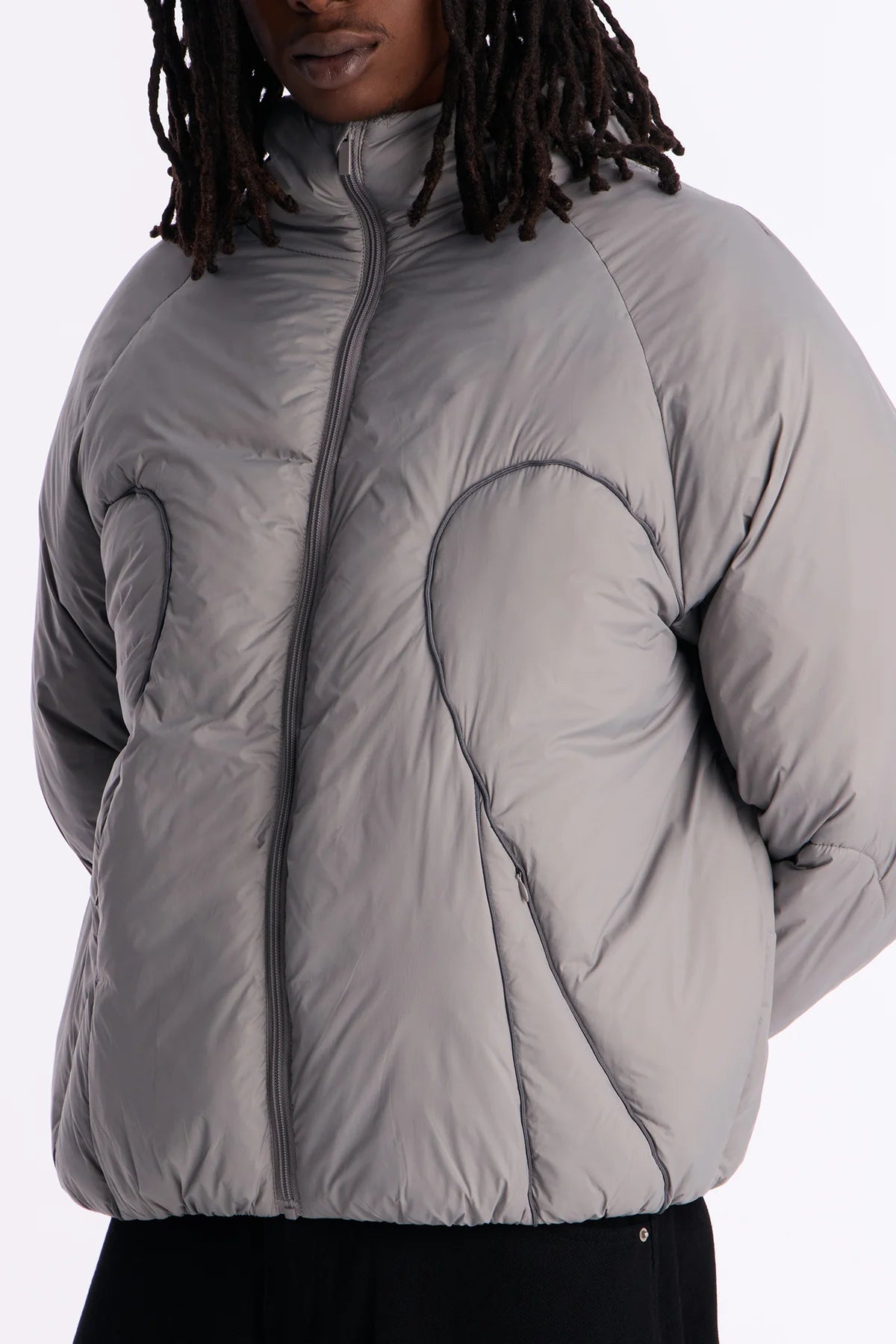 Cropped Hooded Paneled Tipped Puffer Jacket