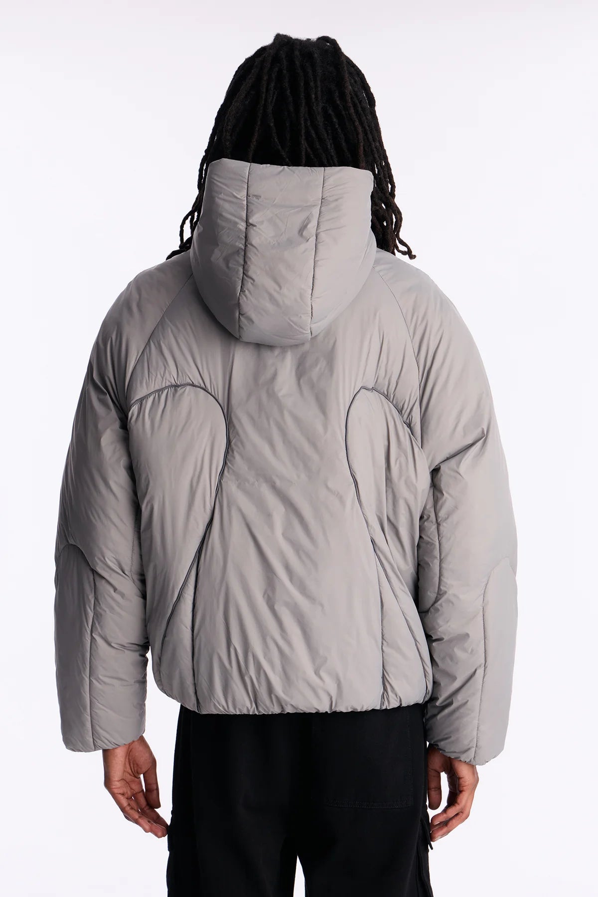 Cropped Hooded Paneled Tipped Puffer Jacket