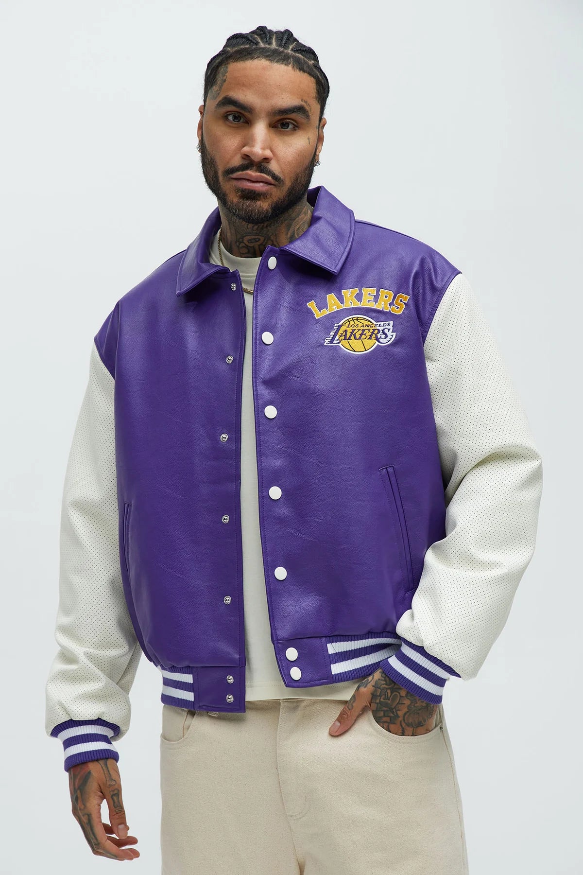 Lakers Top Dawg Faux Pu Collared Varsity Jacket