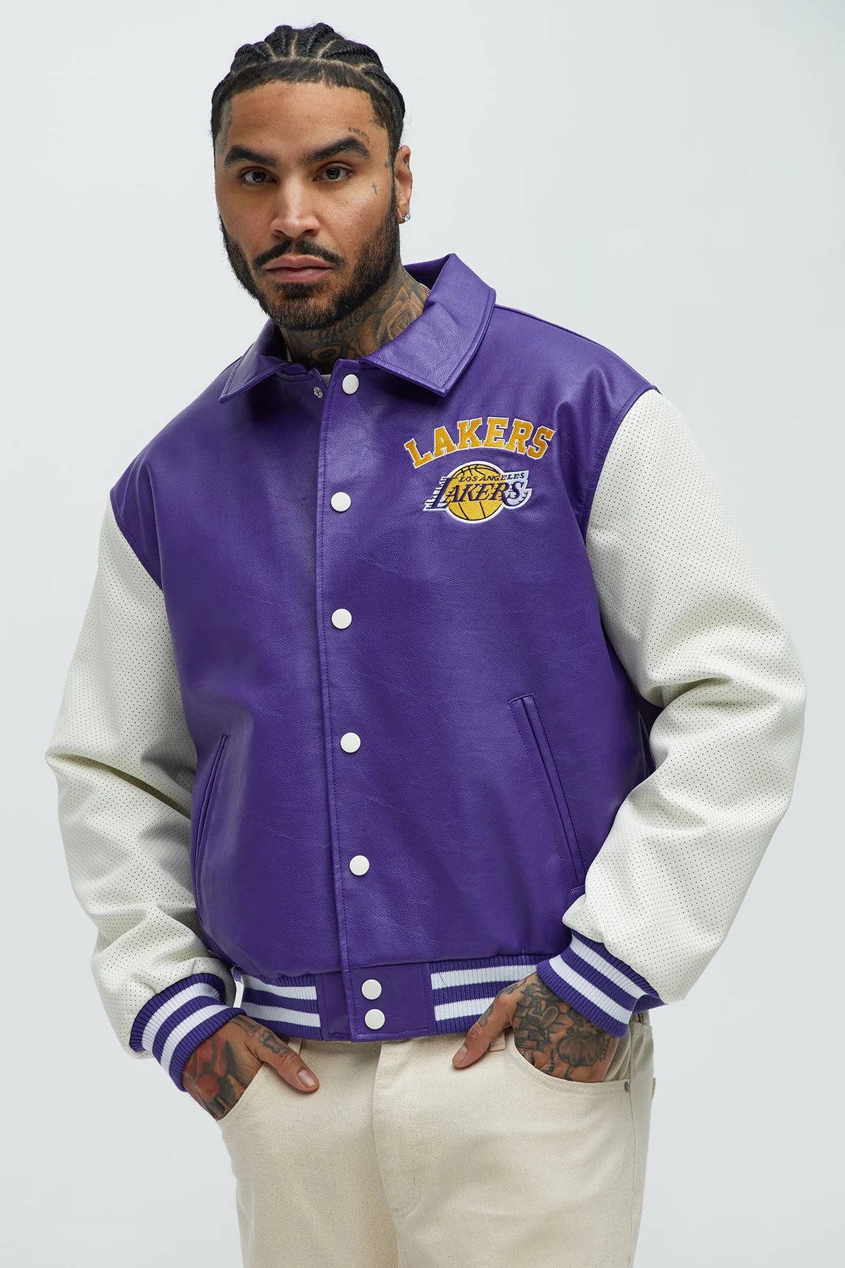 Lakers Top Dawg Faux Pu Collared Varsity Jacket