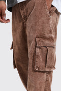 Acid Wash Relaxed Cord Cargo Pants