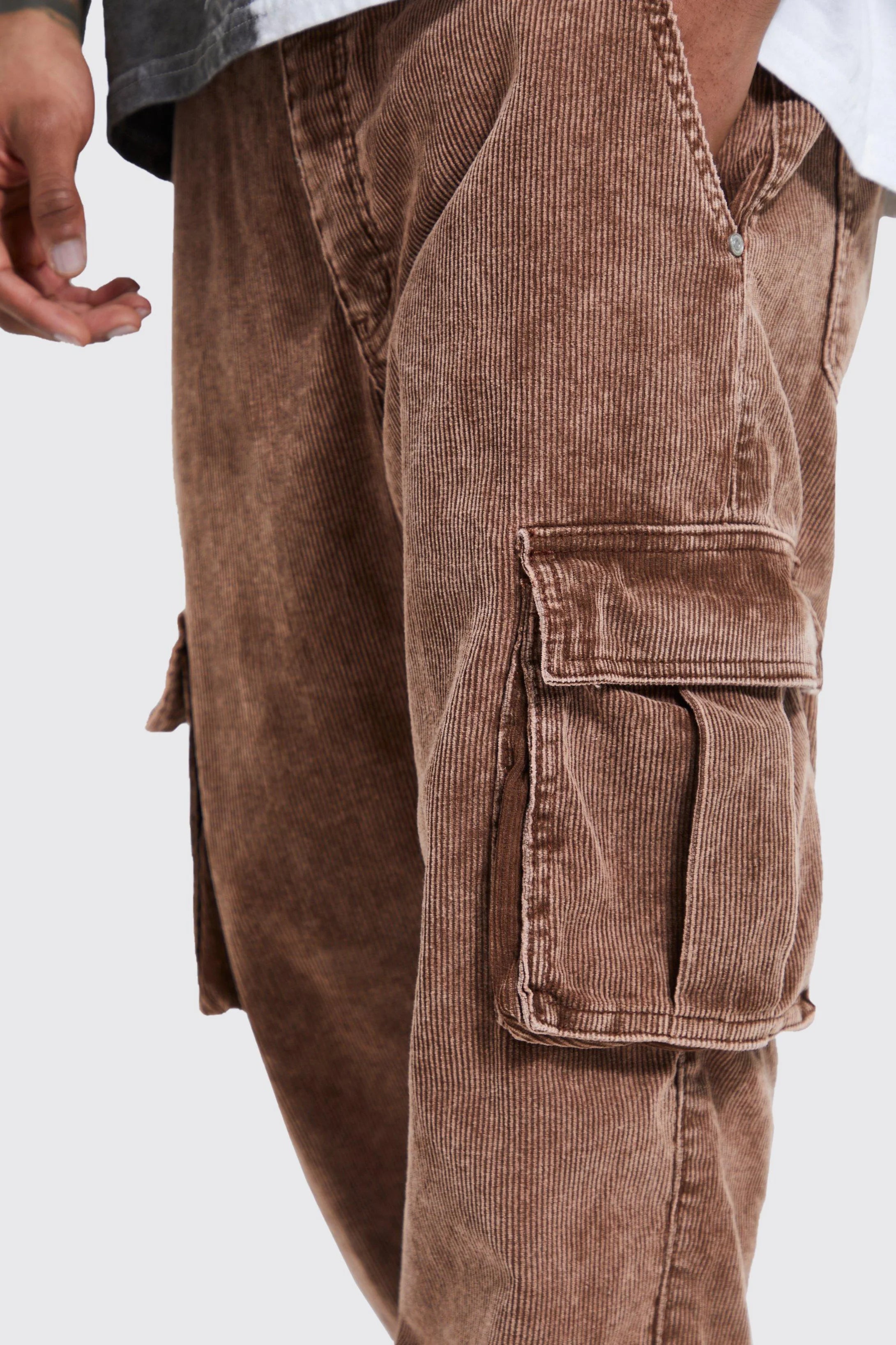 Acid Wash Relaxed Cord Cargo Pants