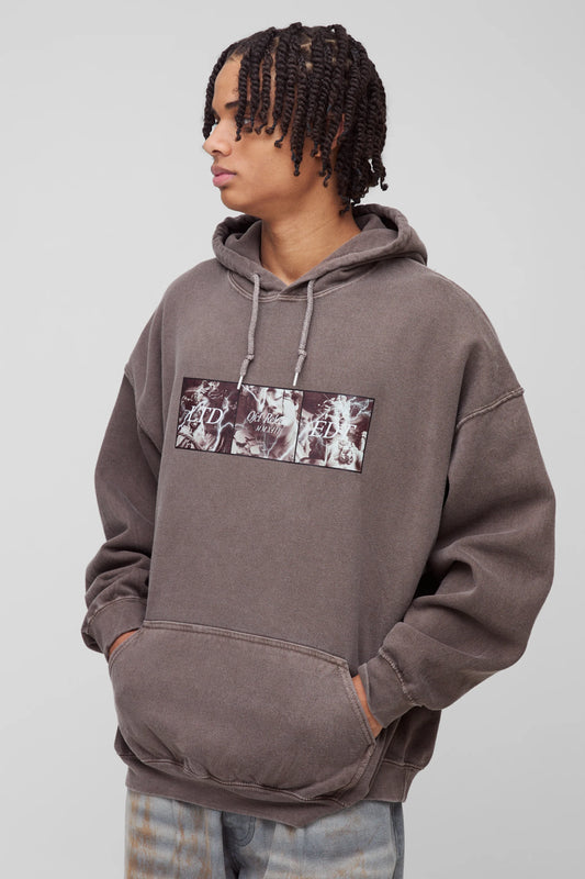 Oversized Renaissance Box Graphic Washed Hoodie