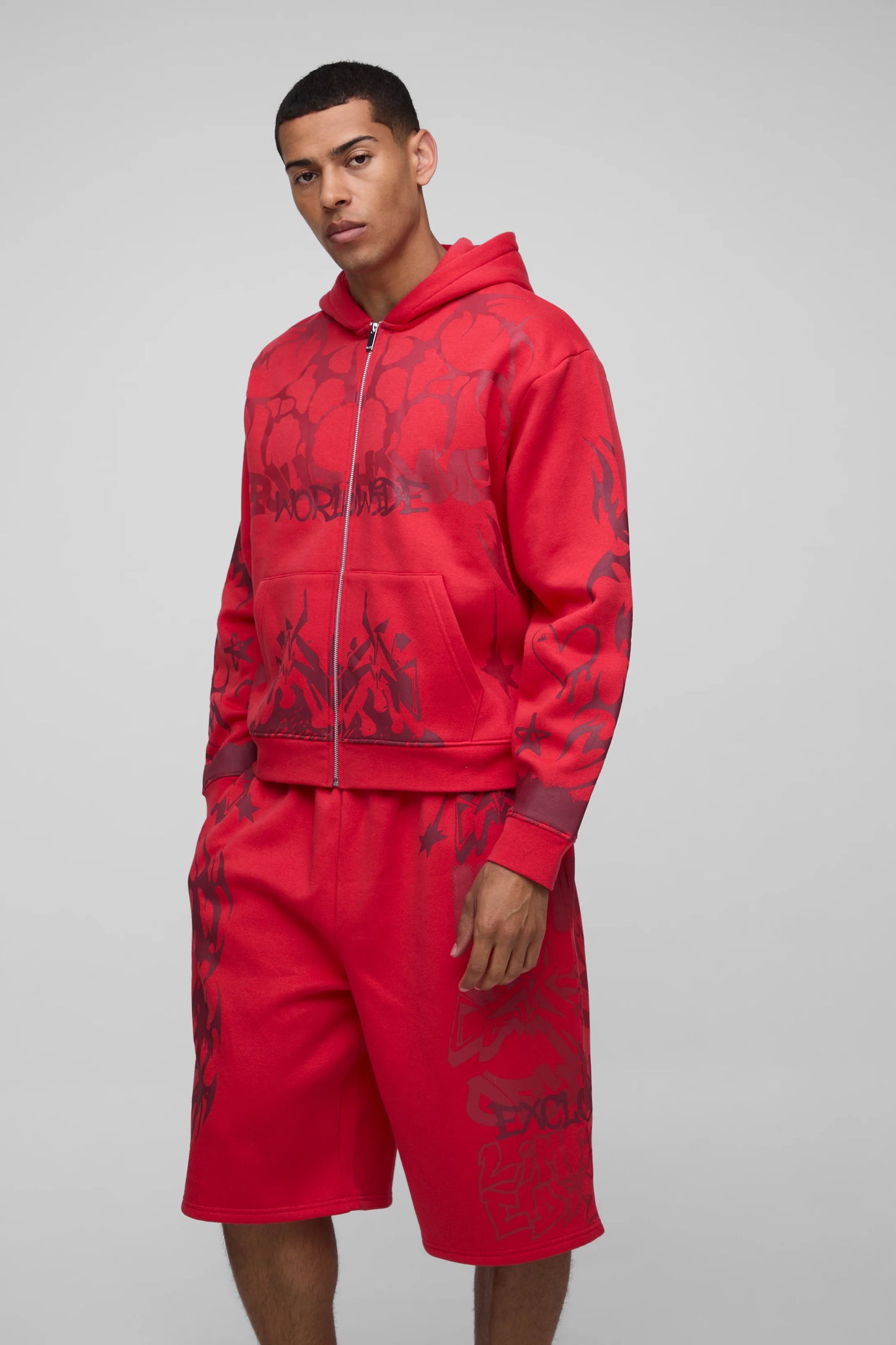 Oversized Boxy All Over Print Jort Zip Through Tracksuit