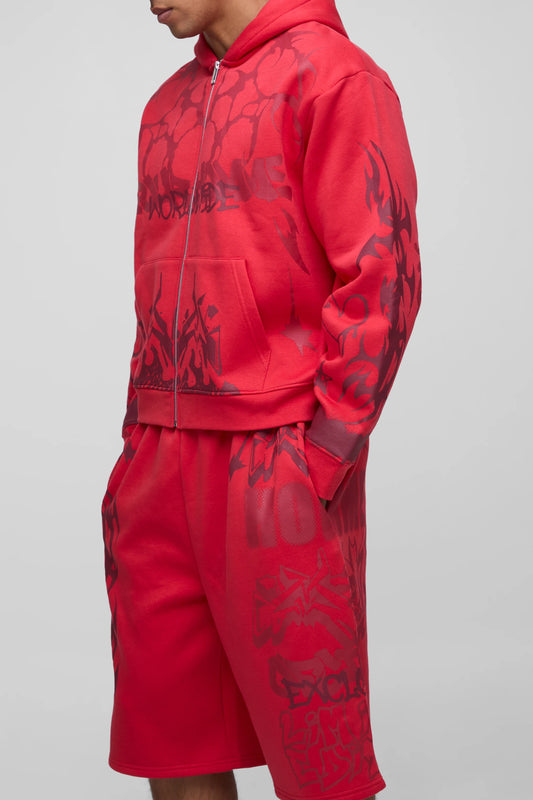 Oversized Boxy All Over Print Jort Zip Through Tracksuit