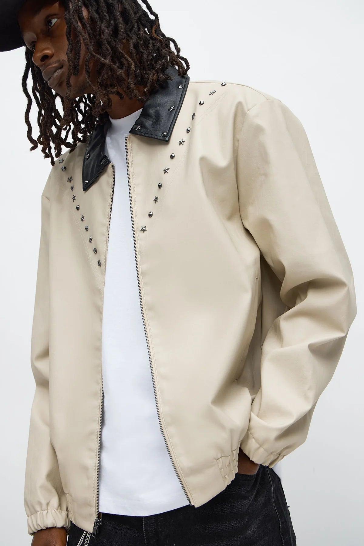 Studded Star Faux Leather Work Jacket