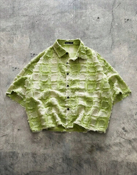 Men's Plaid Woven Short Sleeve Crop Shirt