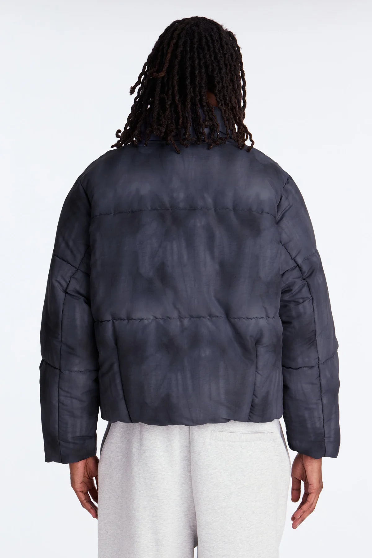 Relaxed Cropped Washed Paneled Quilted Puffer Jacket