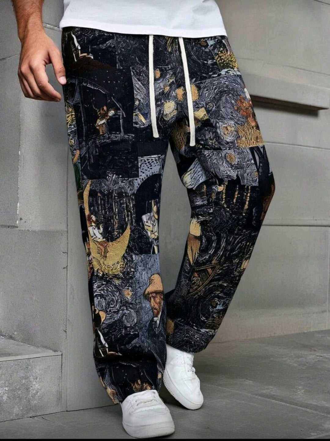 Van Gogh Painting Pattern Straight Leg Pants