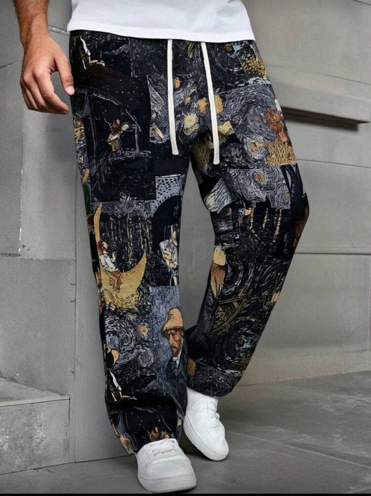 Van Gogh Painting Pattern Straight Leg Pants