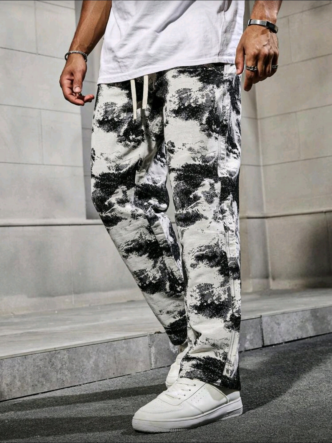 Black and White Contrast Color Straight Leg Pants