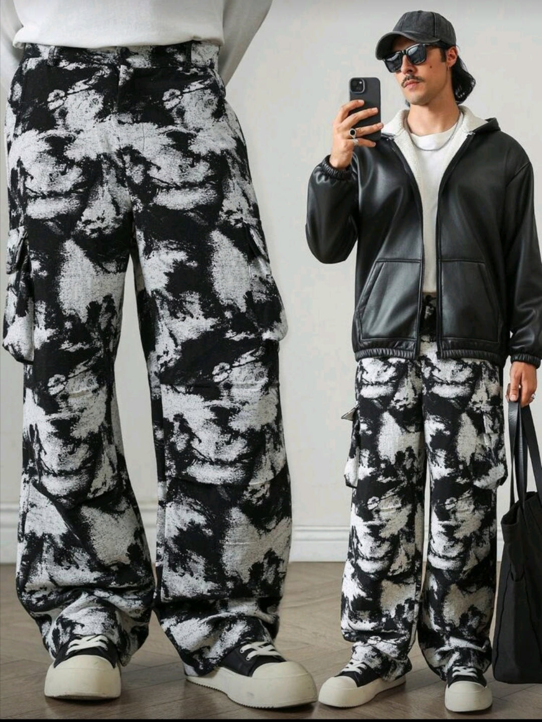 Men's Casual Fashion Street All-Over Print Flap Pocket Cargo Pants