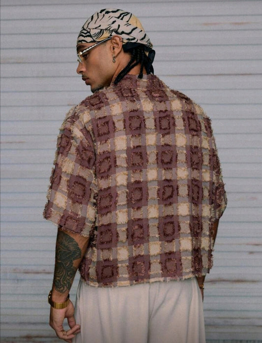 Men's Plaid Woven Short Sleeve Crop Shirt